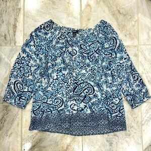 Chaps Indigo Batik Cotton Blouse
